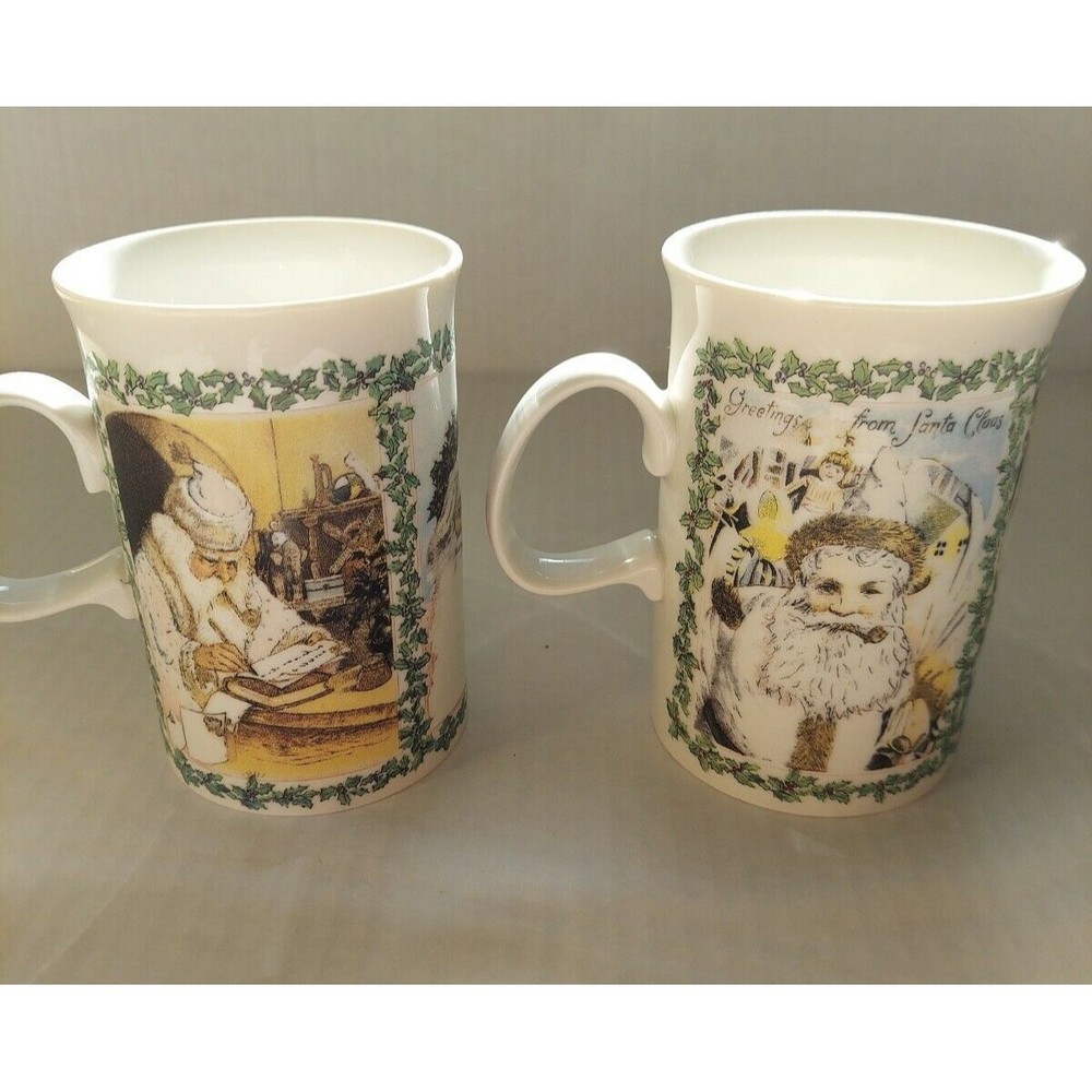 Dunoon Victorian Santa  Merry Christmas 2 Mugs Cups Stoneware Made in Scotland